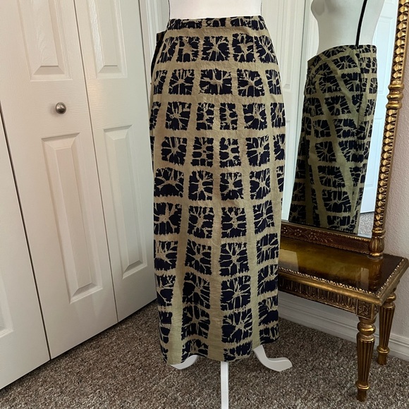 Ulla Johnson Navy & Green Ember Wrap-Effect Tie-Dyed Cotton-Voile Midi Skirt Sz6 - Picture 4 of 8